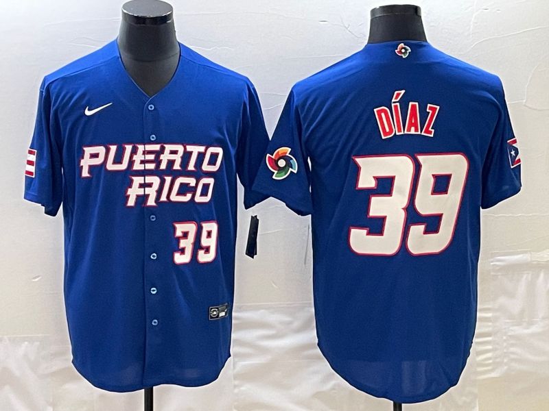 Men 2023 World Cub Puerto Rico 39 Diaz Blue Nike MLB Jersey5